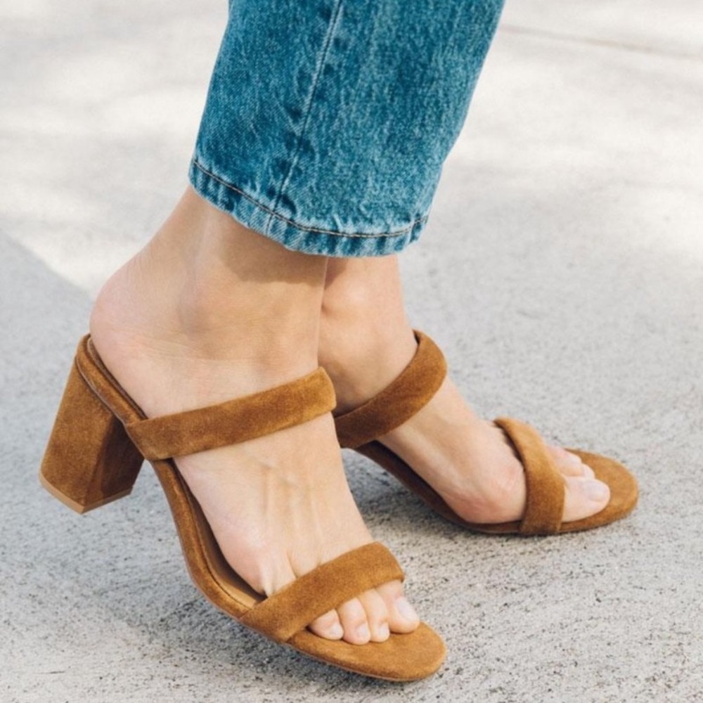 Block Heel Sandal Soludos Ines Mule Slip On Brown Walnut Suede Leather